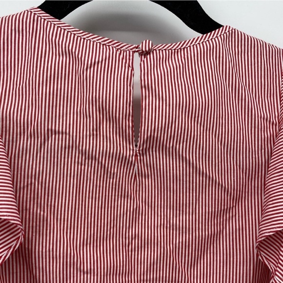 Club Monaco Hamisi Ruffle Stripe Cold Shoulder Top Red White XS - Picture 11 of 13